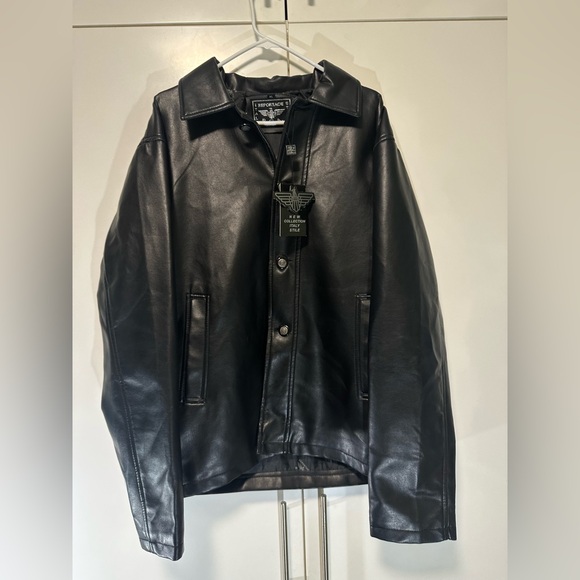 Reportage RGA Black Leather Button Jacket Blazer Italy Style Men's XL NWT